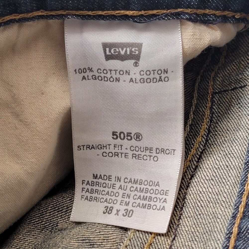 Levi's 505 Jeans Men's 38x30 Blue Faded Denim Cotton Regular Fit Straight Leg - Picture 6 of 8